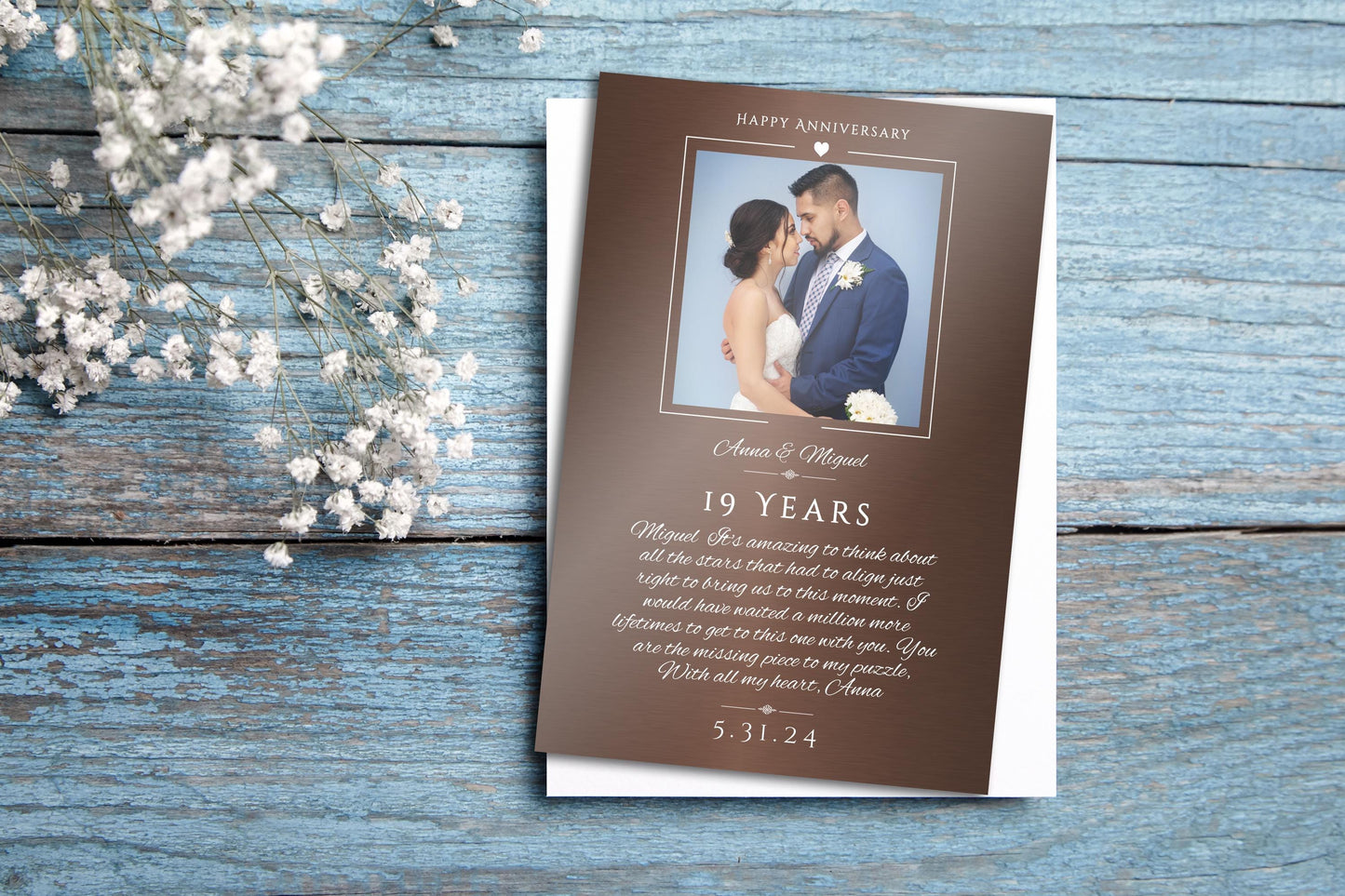 "Captured Milestones" Personalized Metal Photo Anniversary Card - HoneycombProverbs - Anniversary Cards - Tin and Aluminum Gifts