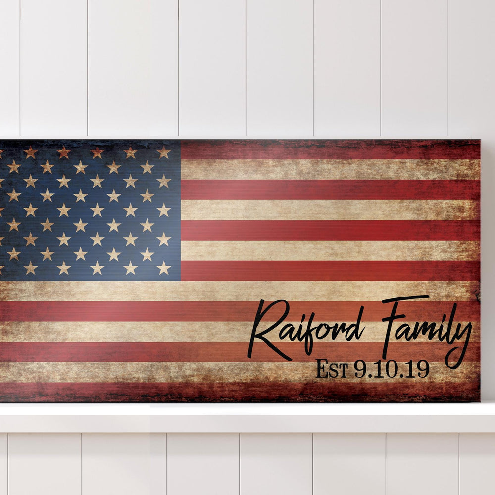 Personalized American Flag Sign, Rustic Patriotic Wall Art, Military Family, Housewarming Gift, Man Cave Decor, 5th year Anniversary Gift