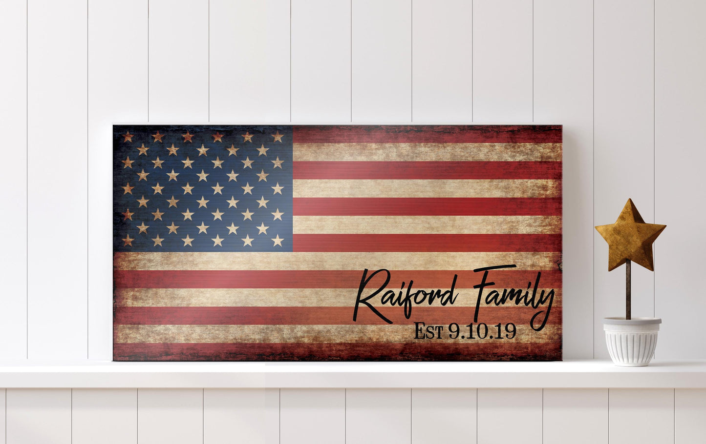 Personalized American Flag Sign, Rustic Patriotic Wall Art, Military Family, Housewarming Gift, Man Cave Decor, 5th year Anniversary Gift