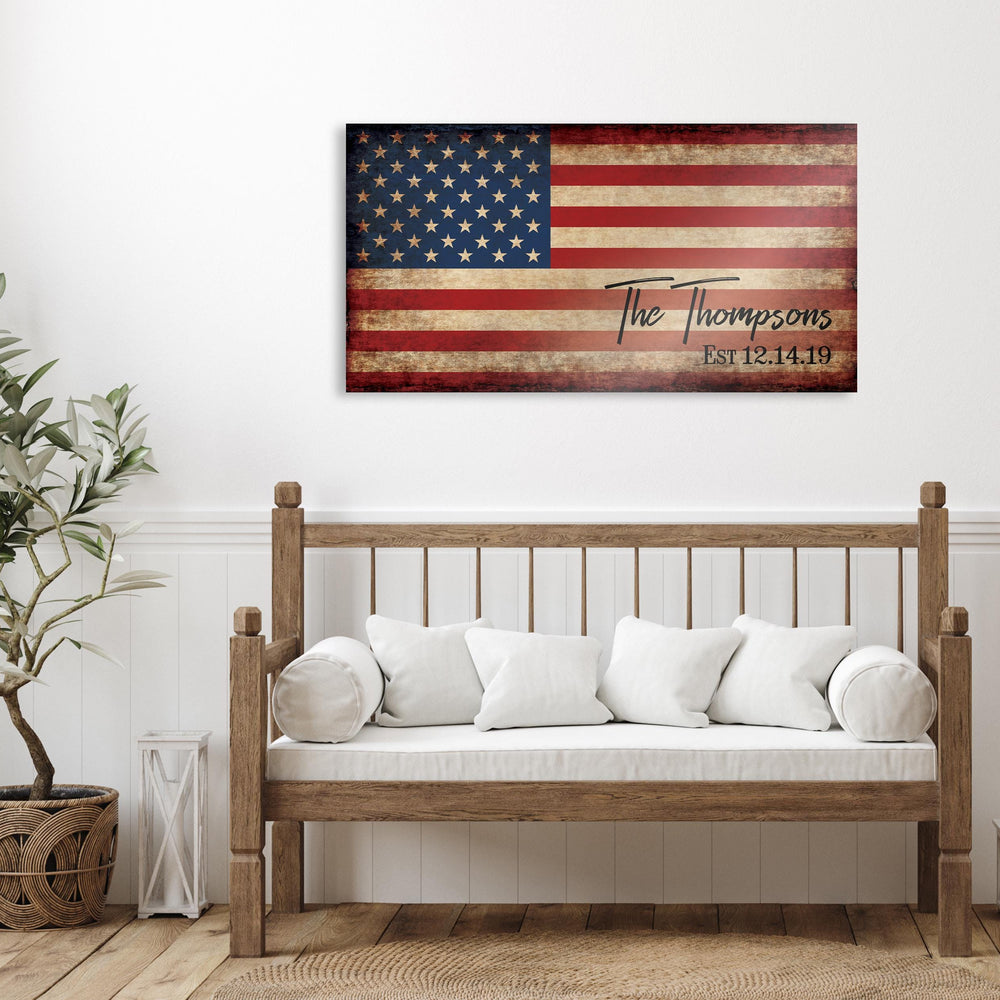 
                  
                    Personalized American Flag Sign, Rustic Patriotic Wall Art, Military Family, Housewarming Gift, Man Cave Decor, 5th year Anniversary Gift
                  
                