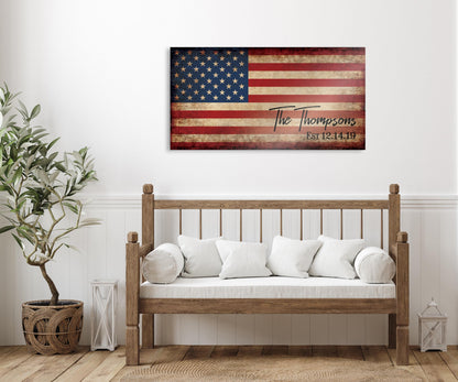 Our Flag, Our Family - Rutic Est. Sign on Wood - HoneycombProverbs - Signs - 5 year anniversary gifts