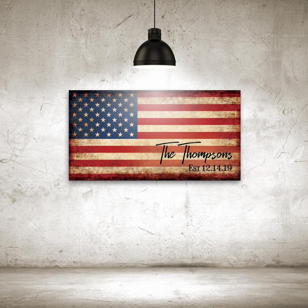 
                  
                    Personalized American Flag Sign, Rustic Patriotic Wall Art, Military Family, Housewarming Gift, Man Cave Decor, 5th year Anniversary Gift
                  
                