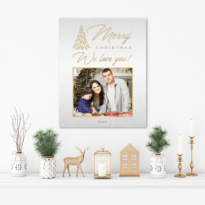 Designer Photo Christmas Gift, Metallic Merry Christmas Decor, Personalized Christmas Wall Decor, Holiday Family Name Sign, Metal Photo Art
