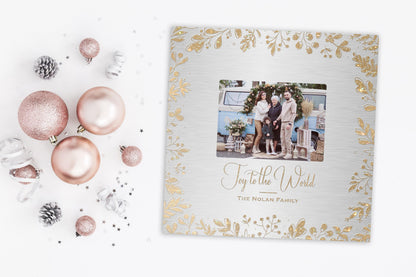 Personalized 'Joy to the World' Photo Art with Golden Leaf Design - HoneycombProverbs - Signs - Photo Plaques