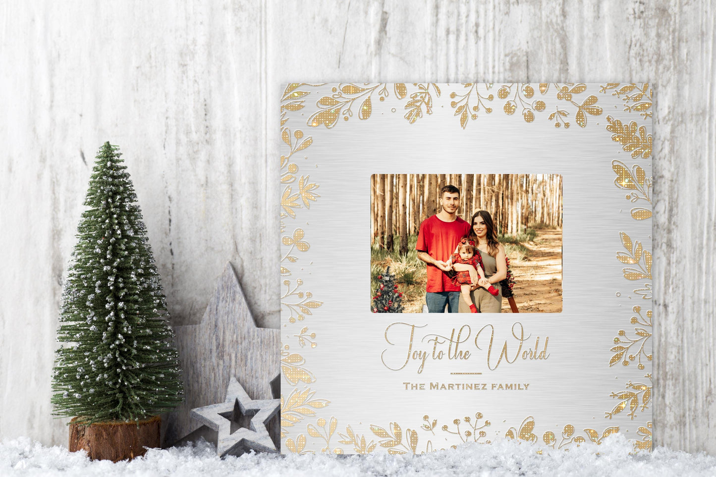 Personalized 'Joy to the World' Photo Art with Golden Leaf Design - HoneycombProverbs - Signs - Photo Plaques