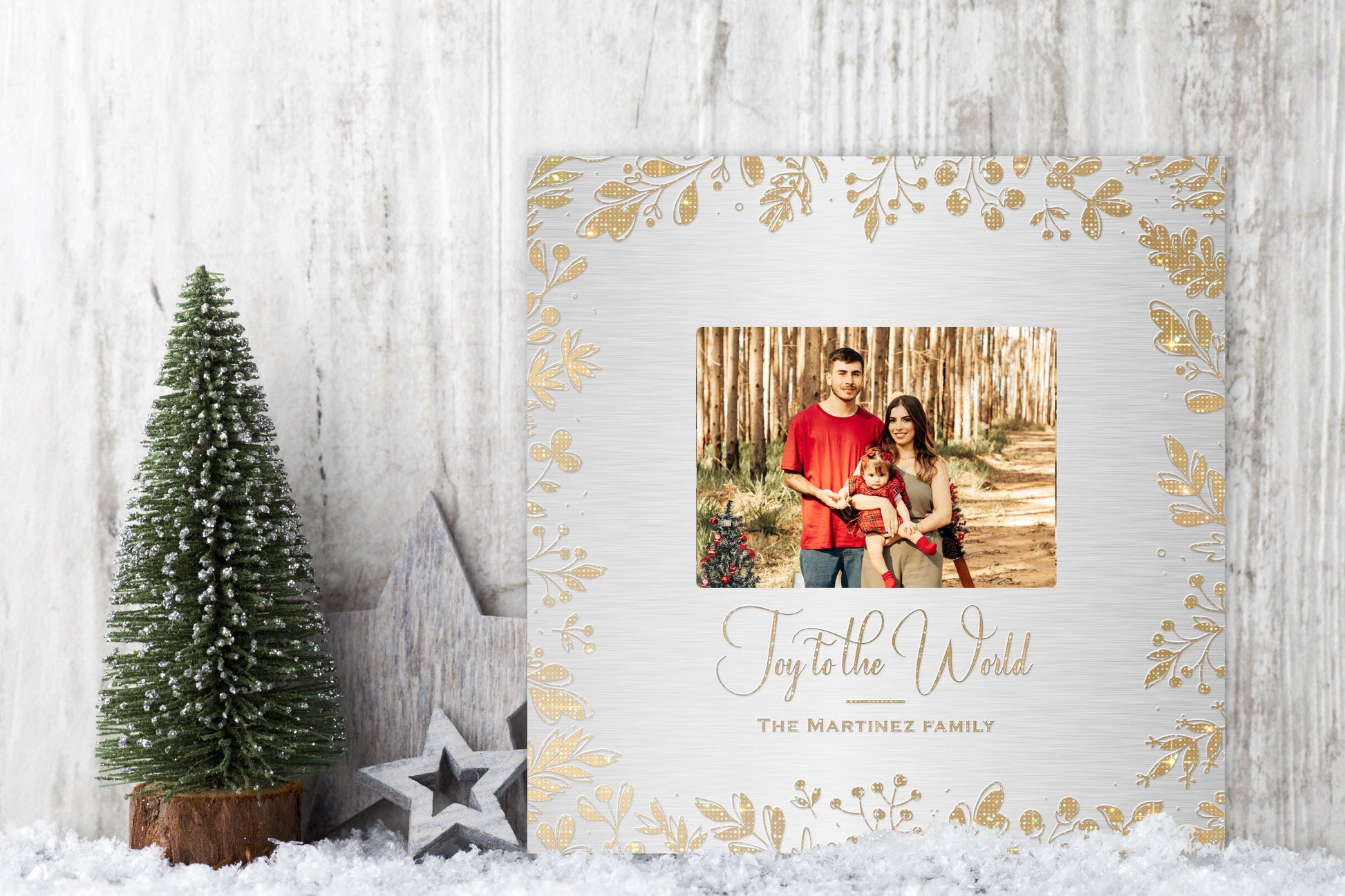 Personalized 'Joy to the World' Photo Art with Golden Leaf Design - HoneycombProverbs - Signs - Photo Plaques