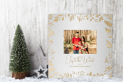 Personalized 'Joy to the World' Photo Art with Golden Leaf Design - HoneycombProverbs - Signs - Photo Plaques