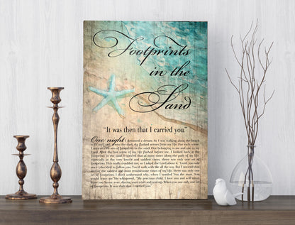 Footprints in the Sand, Watercolor Word art on Wood - HoneycombProverbs - Signs - Christian Wall Art