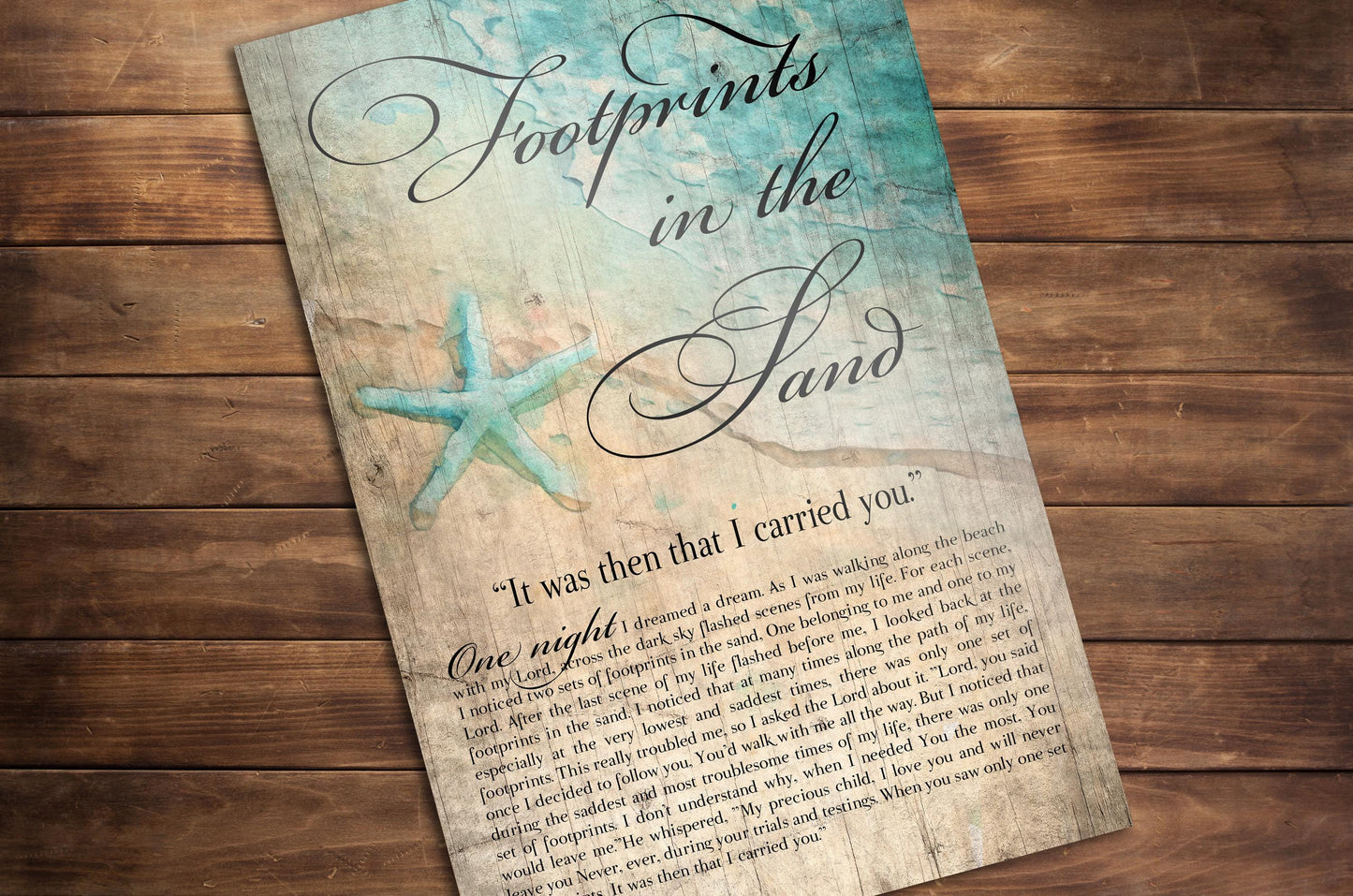 Footprints in the Sand, Watercolor Word art on Wood - HoneycombProverbs - Signs - Christian Wall Art