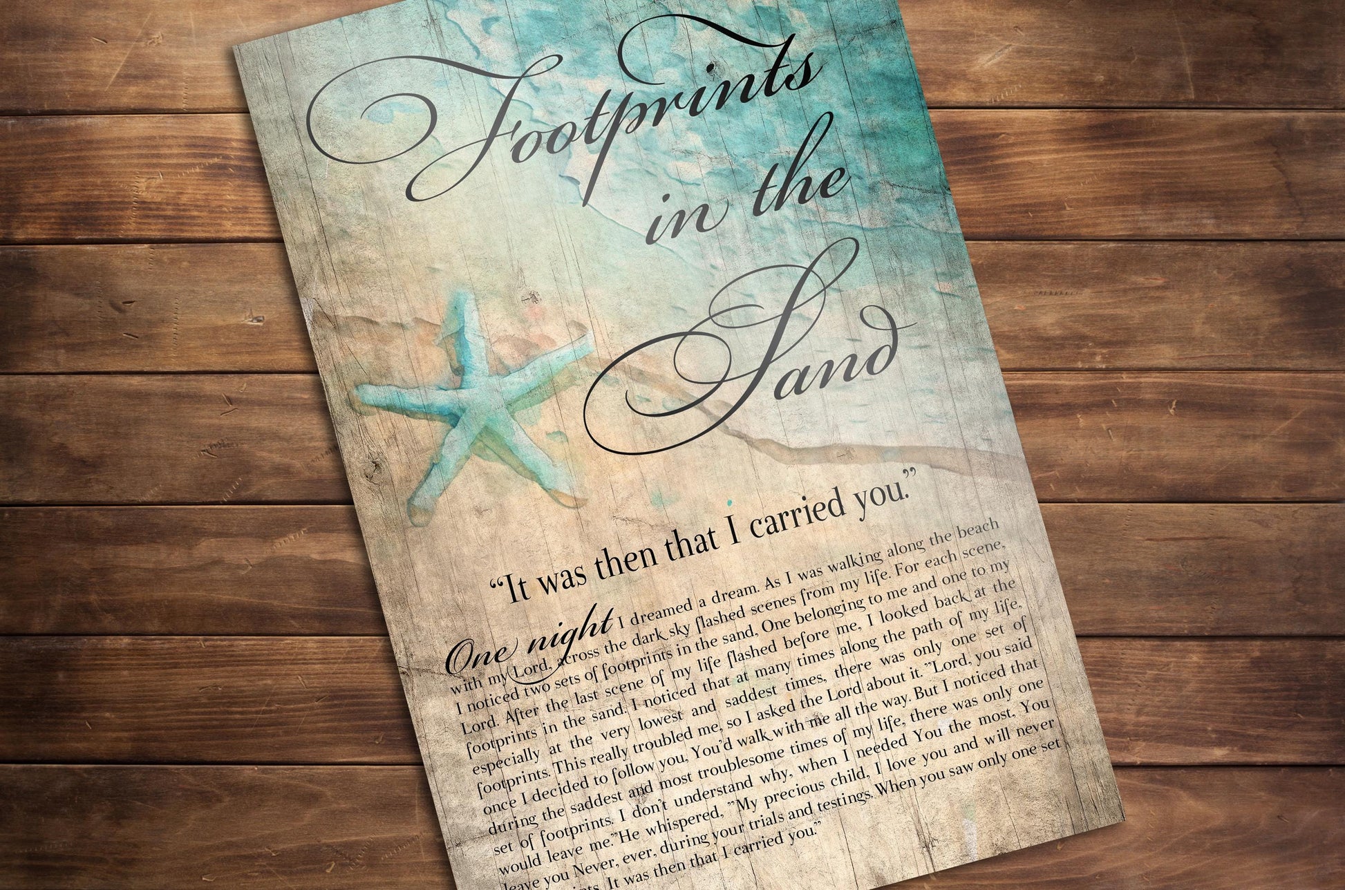 Footprints in the Sand, Watercolor Word art on Wood - HoneycombProverbs - Signs - Christian Wall Art