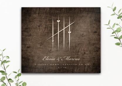 5 Years Down, Wood Tally Mark sign - HoneycombProverbs - Signs - 5 year anniversary gifts
