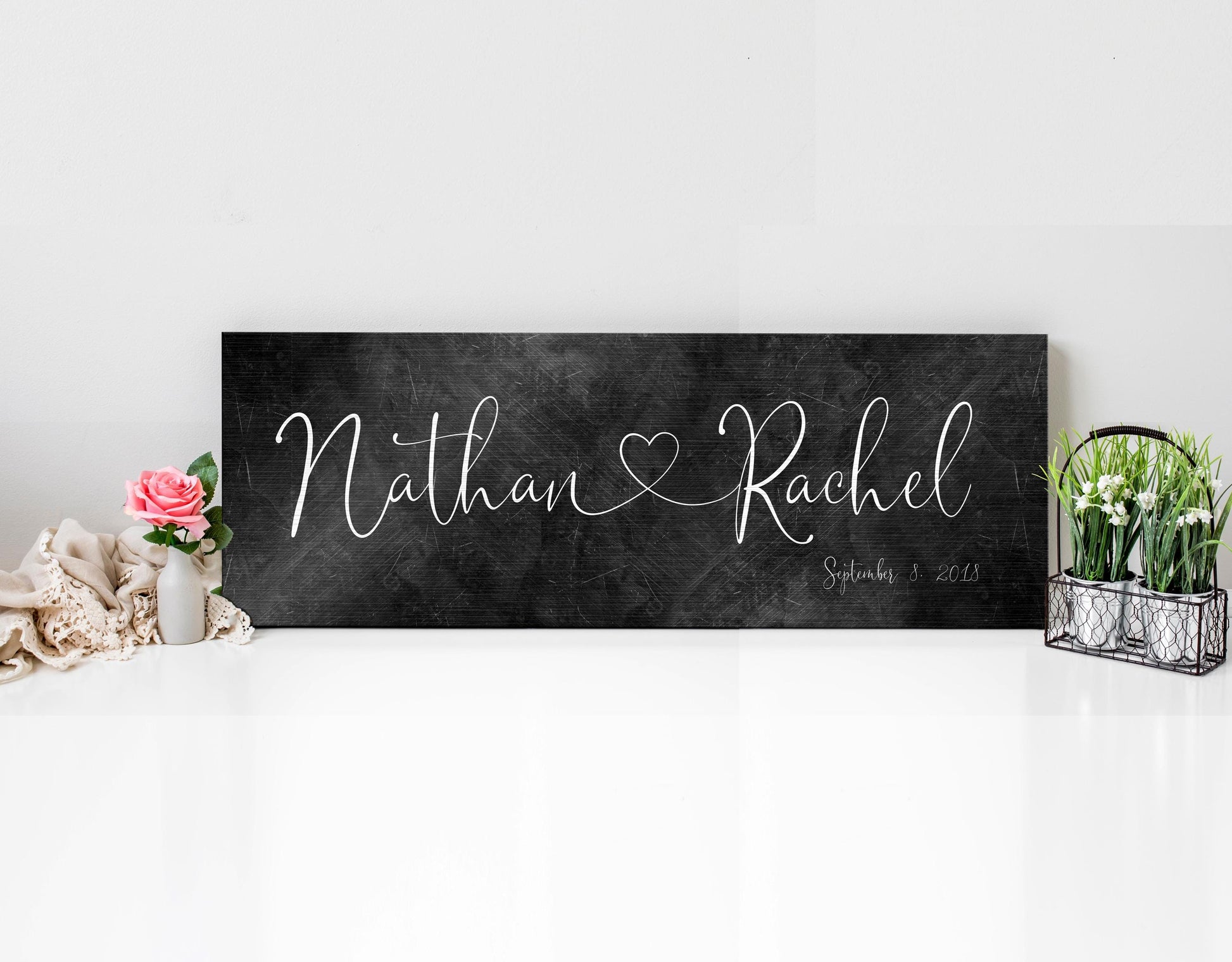 Iron Heart Connected Name Sign for Couples - HoneycombProverbs - Signs - Iron Anniversary Gifts