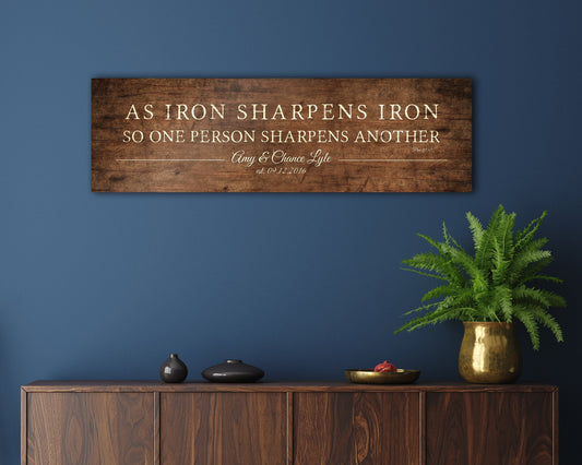 As Iron Sharpens Iron Wood Sign, Personalized Christian Wall Art, 5th Anniversary Gift, Custom Wood Sign, Religious Wall Decor, Faith-Based Gift for Him or Her