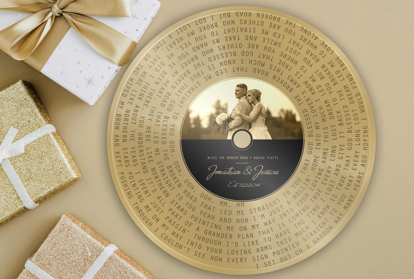 6th Anniversary, Round Metal Record with Custom Lyrics, Song Lyrics Sign, Vinyl Record Song Portrait - HoneycombProverbs - Signs - Iron Anniversary Gifts