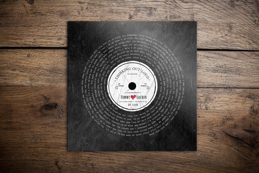 personalized iron anniversary gift, custom lyric sign, distressed record art, names and date with heart design, year iron anniversary gift for men, vinyl record art