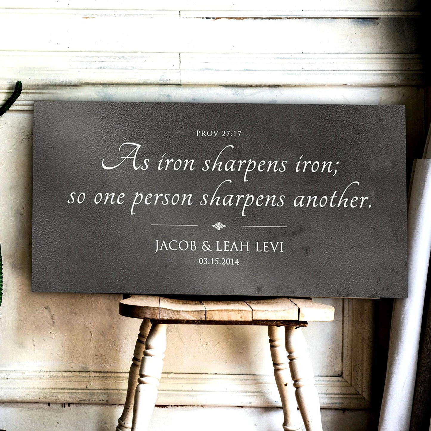 as iron sharpens iron, Bible verse sign, gifts for couple, Christian 6th wedding anniversary gift idea