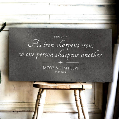 as iron sharpens iron, Bible verse sign, gifts for couple, Christian 6th wedding anniversary gift idea