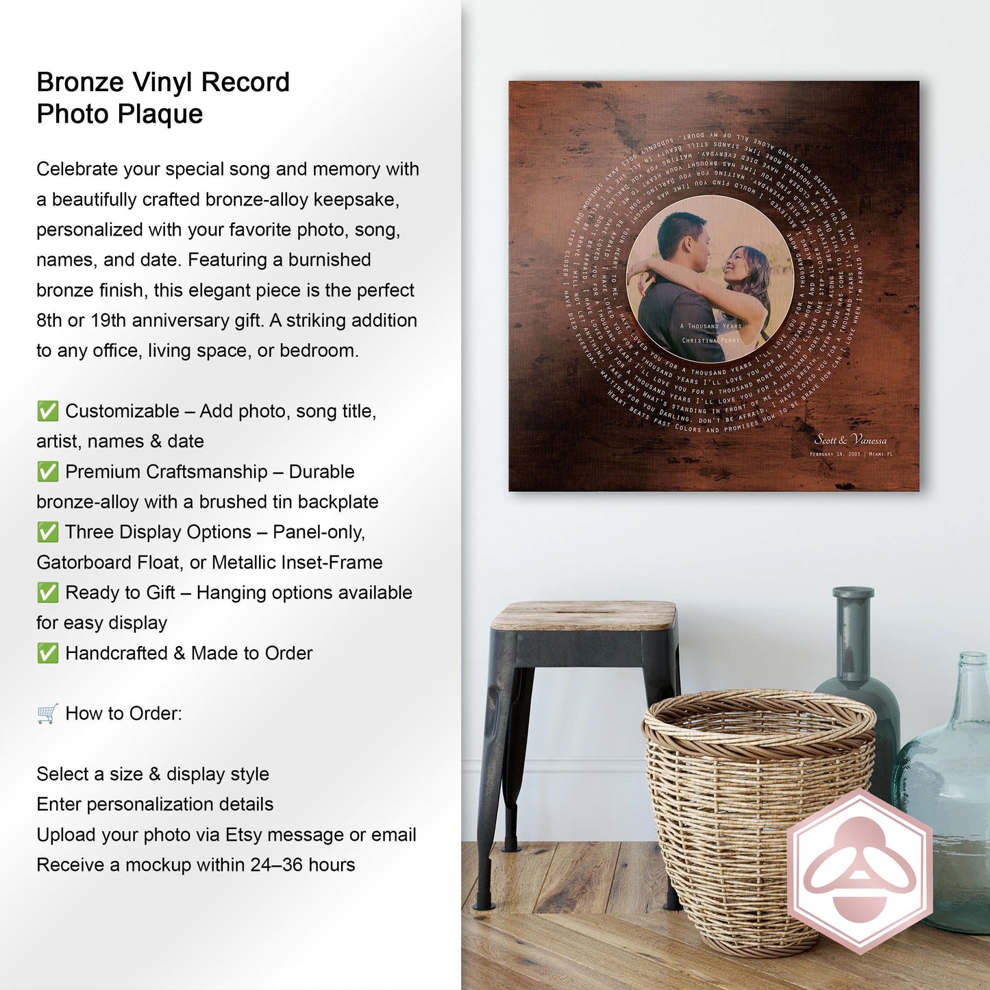 Personalized Mother of Groom Gift: Song Lyrics Photo Plaque - HoneycombProverbs - Signs - Record Album Lyrics Art