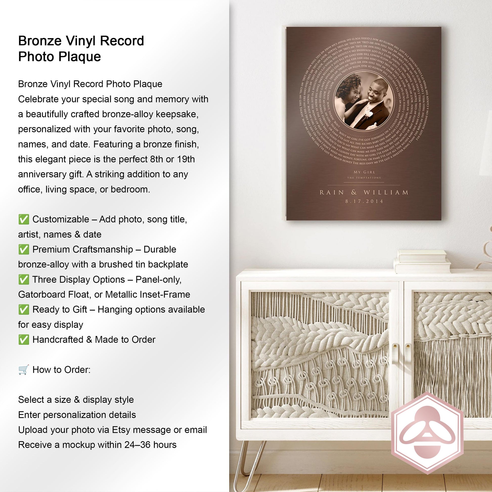 Bronze Photo and Song Vinyl Record Art - HoneycombProverbs - Signs - Bronze Vinyl Record Art