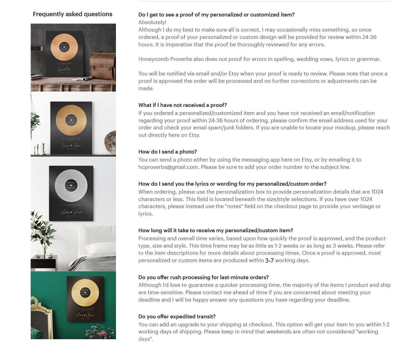 Personalized Bronze Anniversary Record: Custom Album Cover with Song Lyrics, 8th or 19th Year - HoneycombProverbs - Signs - Record Album Lyrics Art