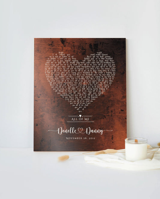 Heart Shaped Bronze Song Lyric Sign - HoneycombProverbs - Signs - Bronze Anniversary Gifts