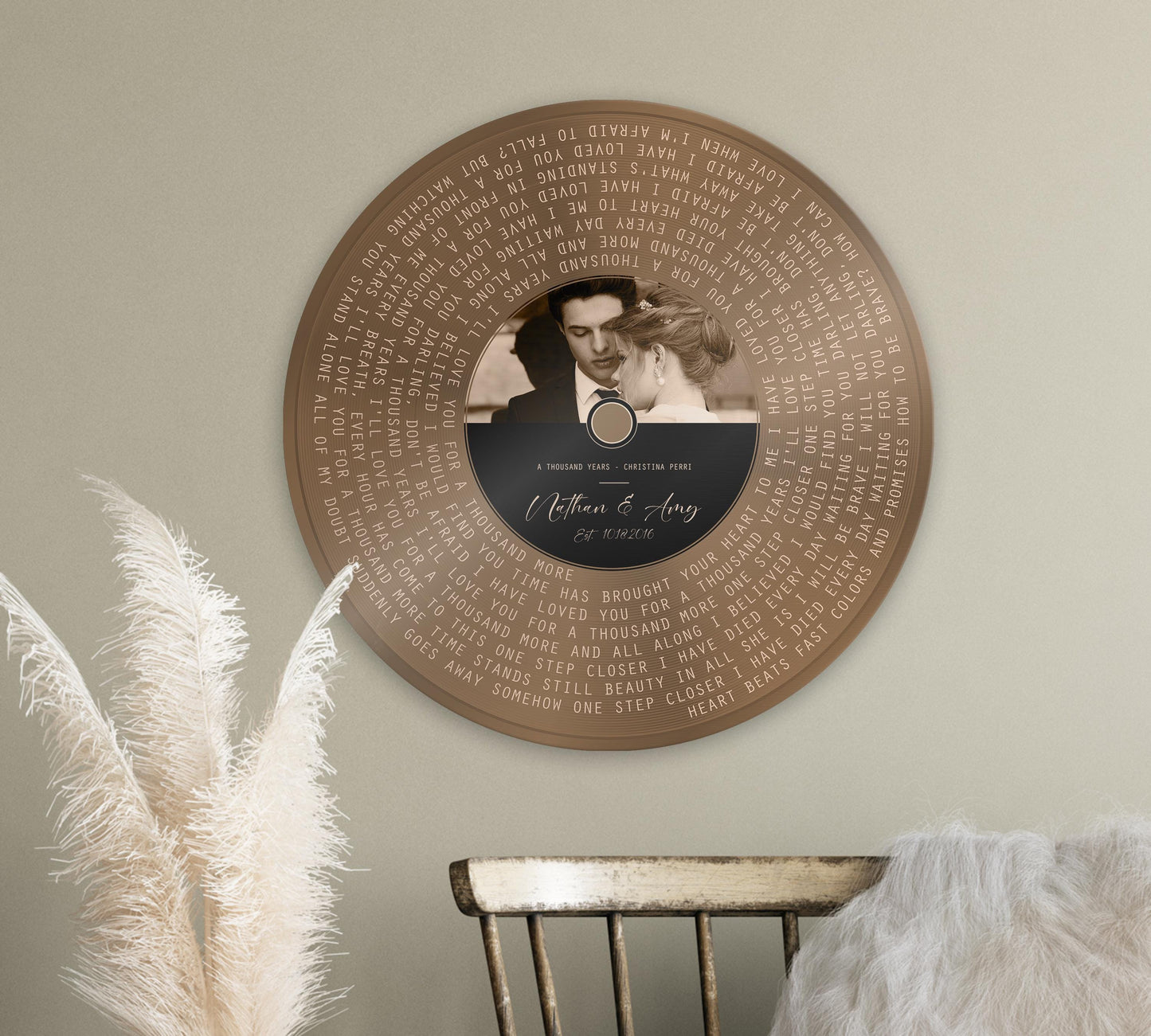 6th Anniversary, Round Metal Record with Custom Lyrics, Record Song Lyrics Sign, Vinyl Record Song Portrait - HoneycombProverbs - Signs - Iron Anniversary Gifts