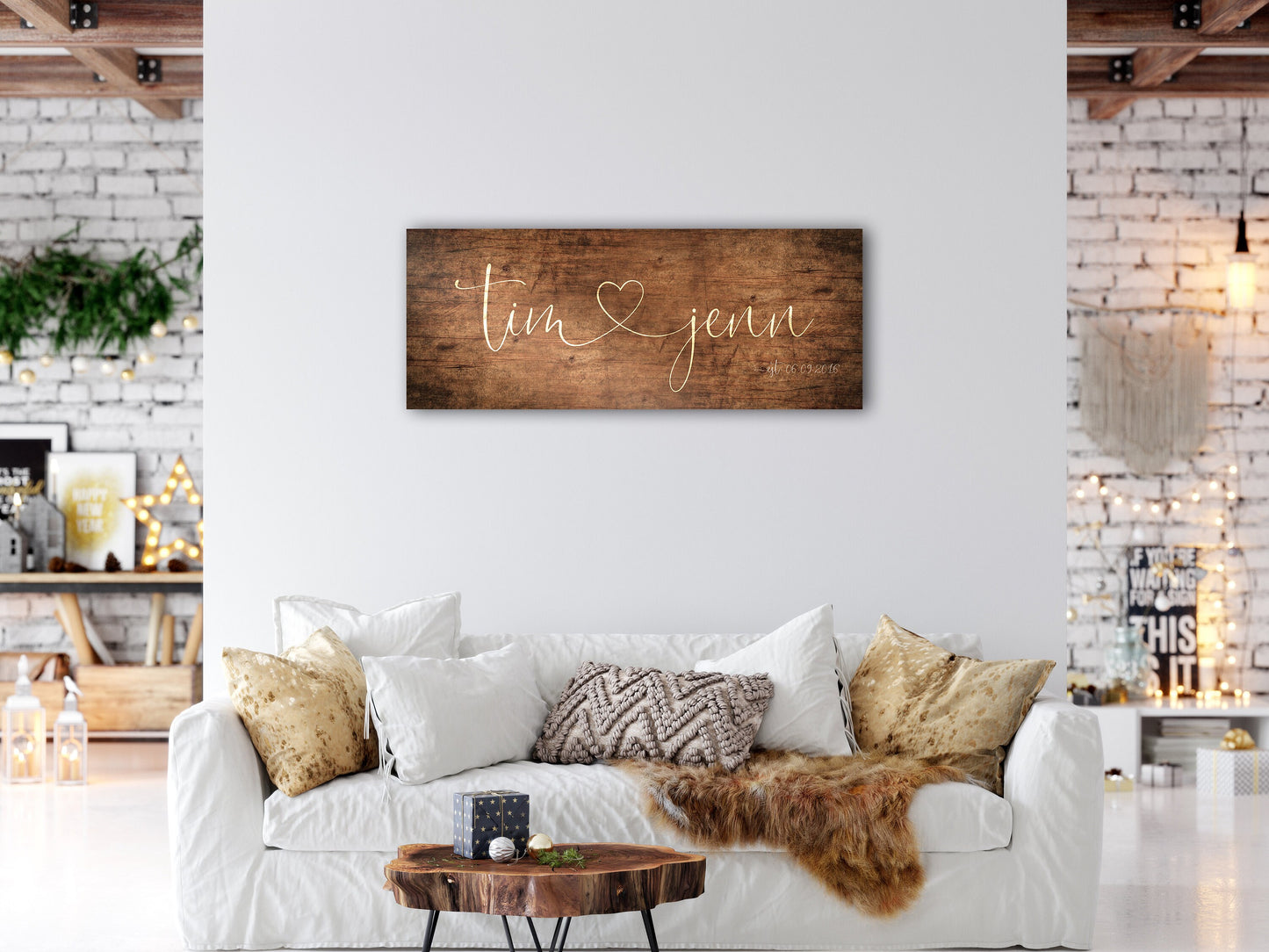 personalized wood sign with names and date