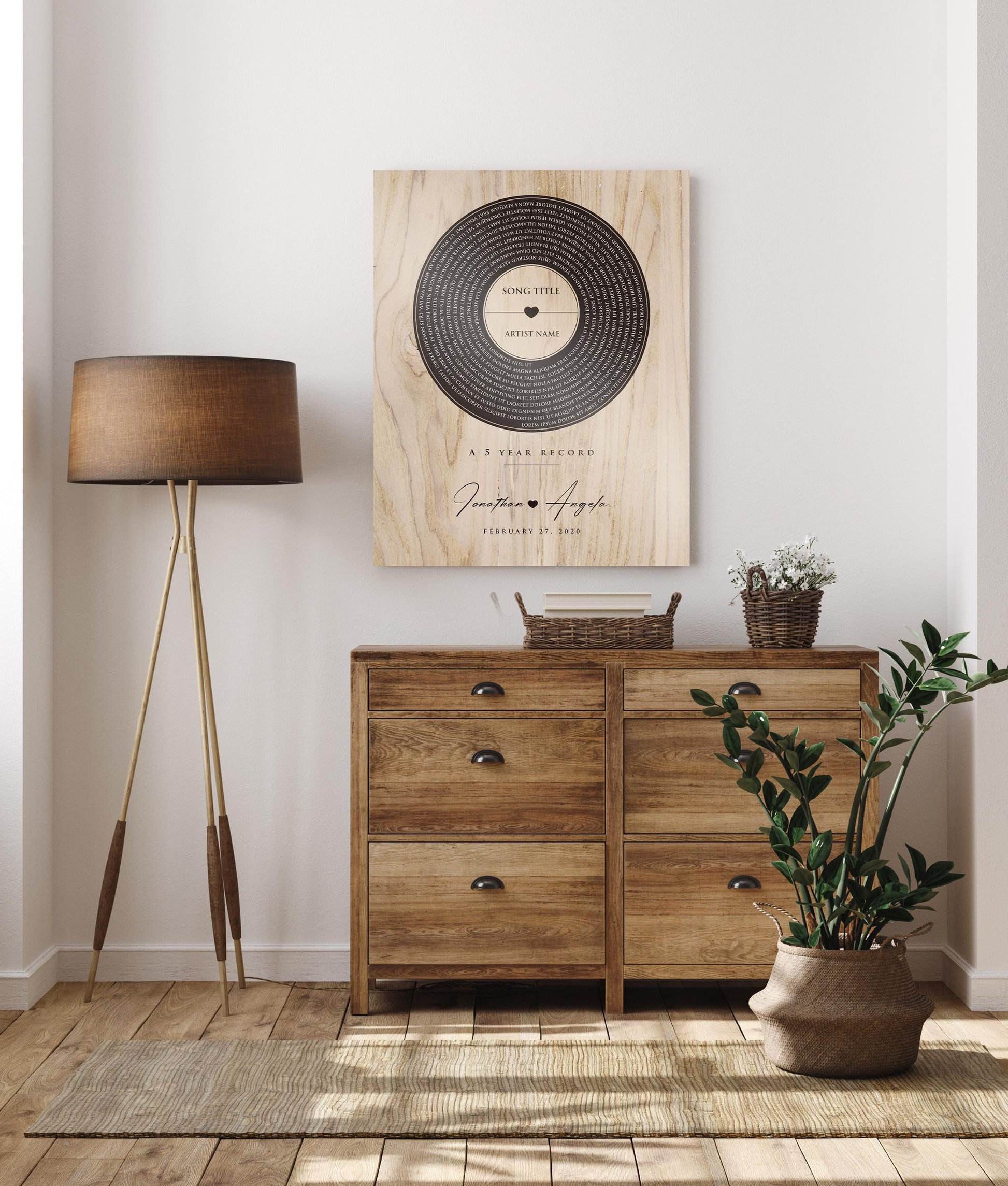 Personalized 5th Anniversary Wood Record: Song Lyrics, Names & Date - HoneycombProverbs - Signs - 5 year anniversary gifts