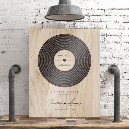 Personalized 5th Anniversary Wood Record: Song Lyrics, Names & Date - HoneycombProverbs - Signs - 5 year anniversary gifts