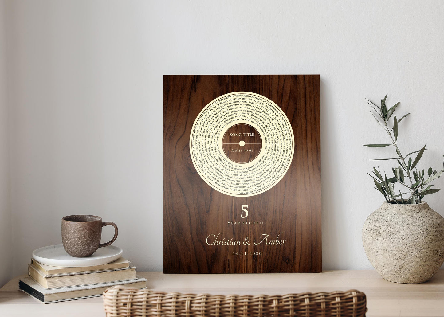 Personalized Record Gift, 5 Year Record, 5th Anniversary Wood Gift, Personalized 5 years Anniversary Gift - HoneycombProverbs - Signs - 5 year anniversary gifts