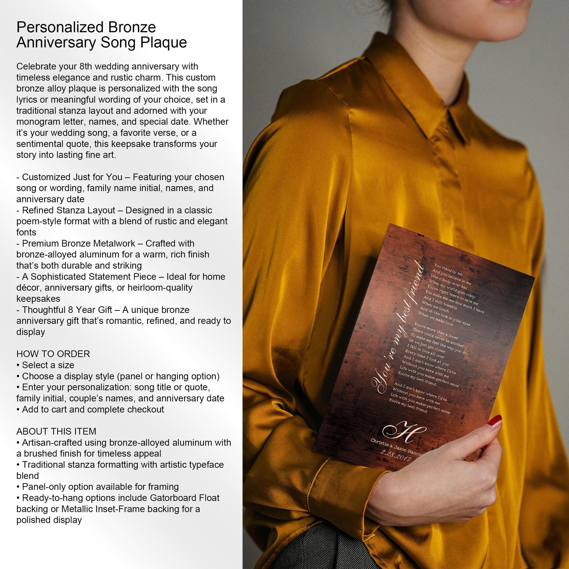 Monogrammed Bronze Anniversary Lyric Sign - HoneycombProverbs - Signs - Bronze Anniversary Gifts