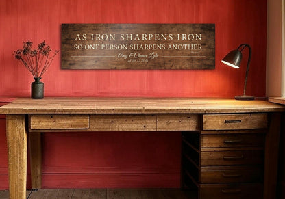 His and her Iron Sharpens Iron Wood Sign - HoneycombProverbs - Signs - 5 year anniversary gifts