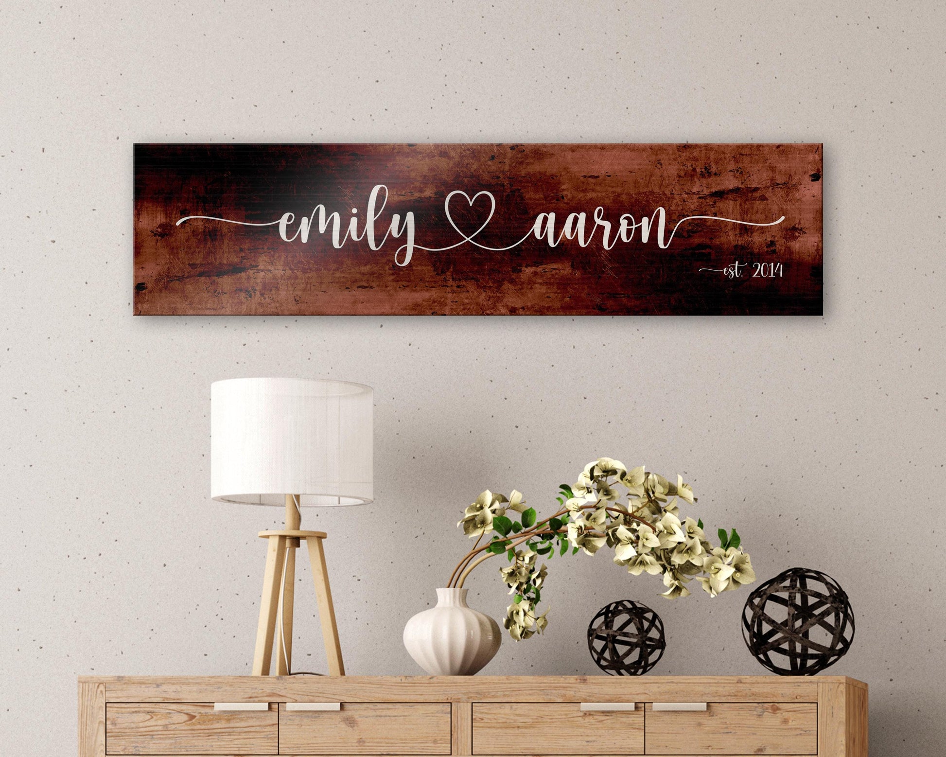 Heart Connected Names, Bronze Anniversary Sign - HoneycombProverbs - Signs - Bronze Anniversary Gifts