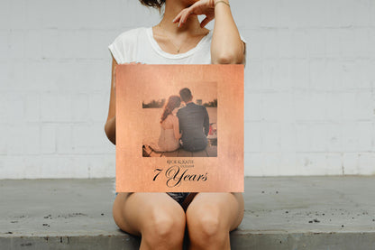 Personalized Distressed Copper Anniversary Photo Gift, personalization detail, 7th anniversary copper