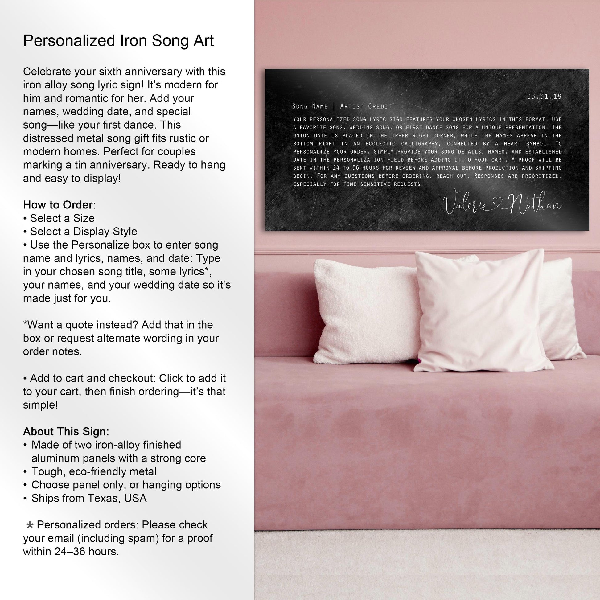 6 Year Anniversary Orator Lyrics Sign - HoneycombProverbs - Signs - Modern Lyrics Wall Decor