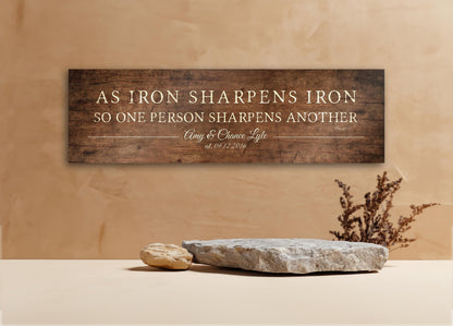 His and her Iron Sharpens Iron Wood Sign - HoneycombProverbs - Signs - 5 year anniversary gifts