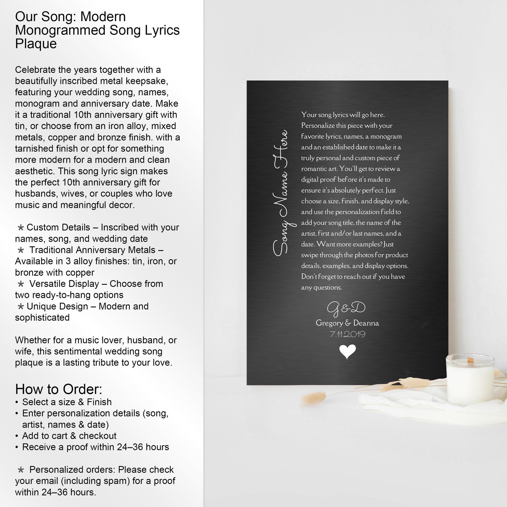 Monogrammed Tin Song Lyric Sign - HoneycombProverbs - Signs - Modern Lyrics Wall Decor