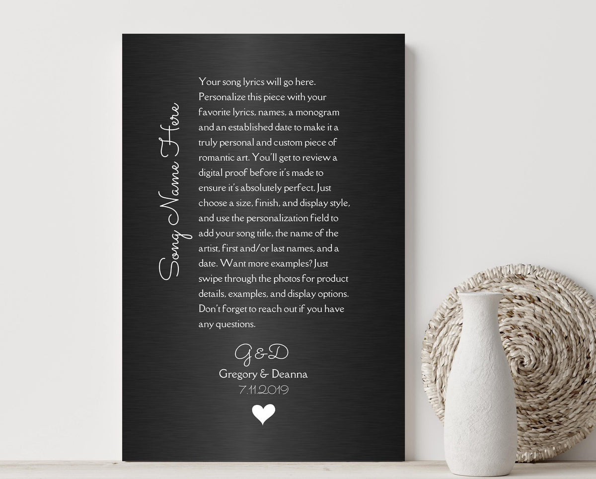 Monogrammed Tin Song Lyric Sign - HoneycombProverbs - Signs - Bronze Anniversary Gifts