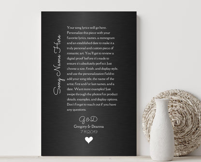 Monogrammed Tin Song Lyric Sign - HoneycombProverbs - Signs - Bronze Anniversary Gifts