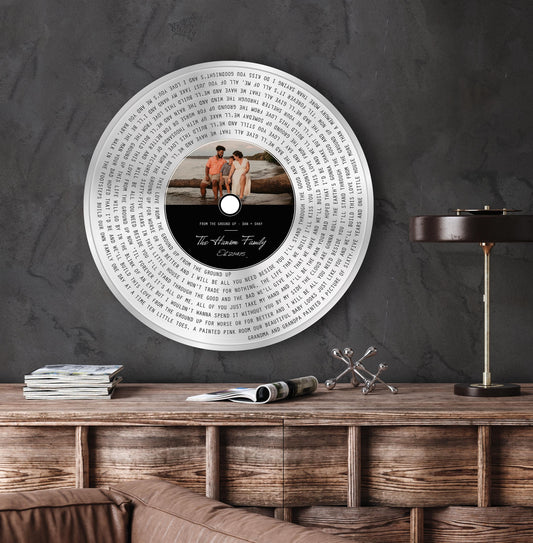 Custom Round Song Lyrics Record: Photo Gift, First Dance, Tin Wedding Anniversary Plaque, 10 Years - HoneycombProverbs - Signs - Record Album Lyrics Art
