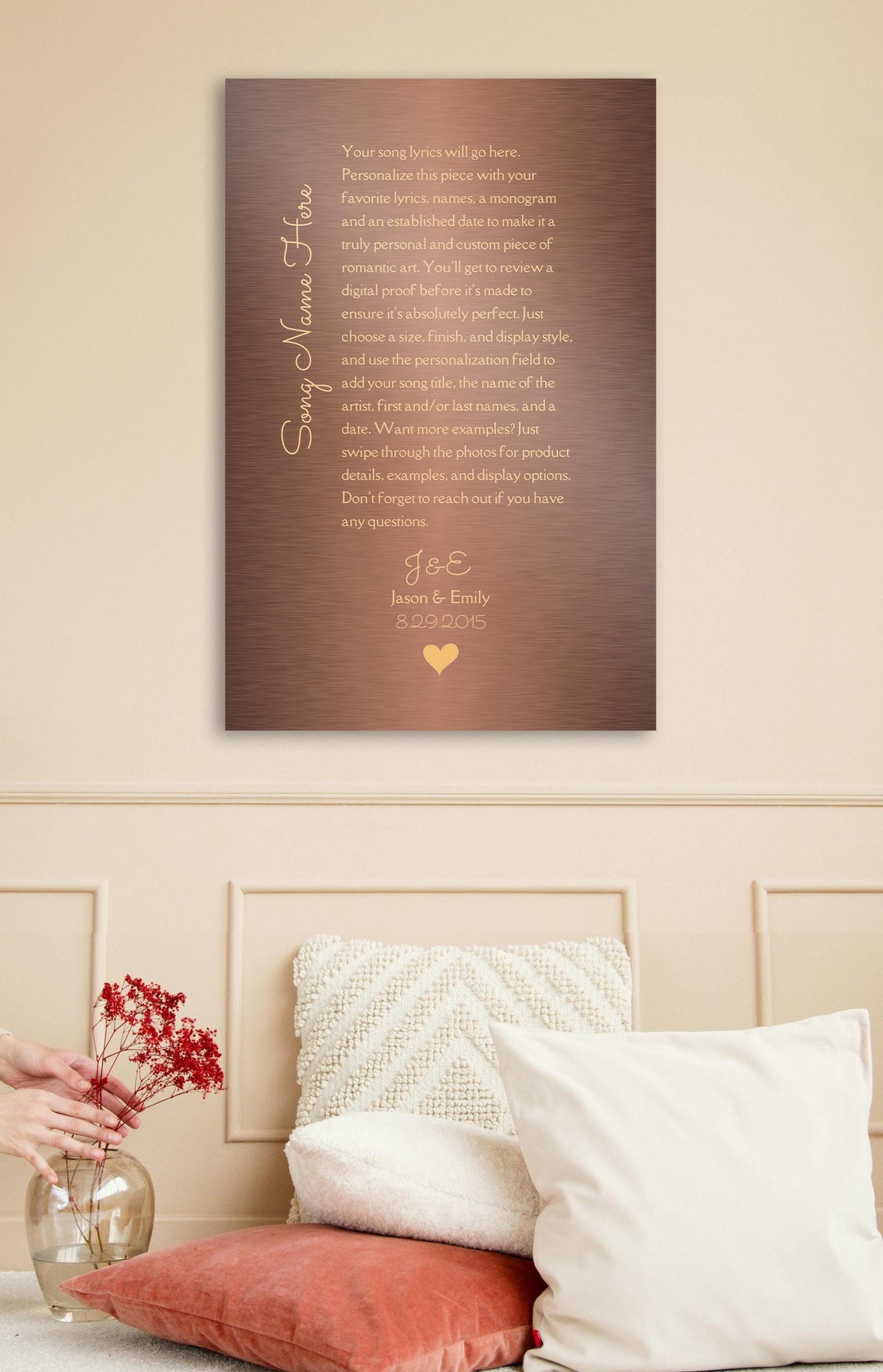 Monogrammed Tin Song Lyric Sign - HoneycombProverbs - Signs - Bronze Anniversary Gifts