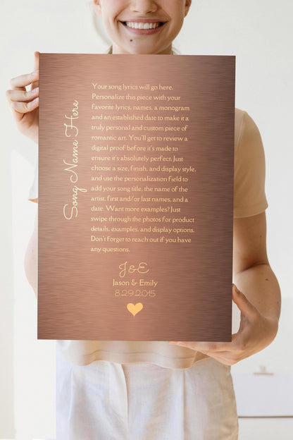 Monogrammed Tin Song Lyric Sign - HoneycombProverbs - Signs - Bronze Anniversary Gifts