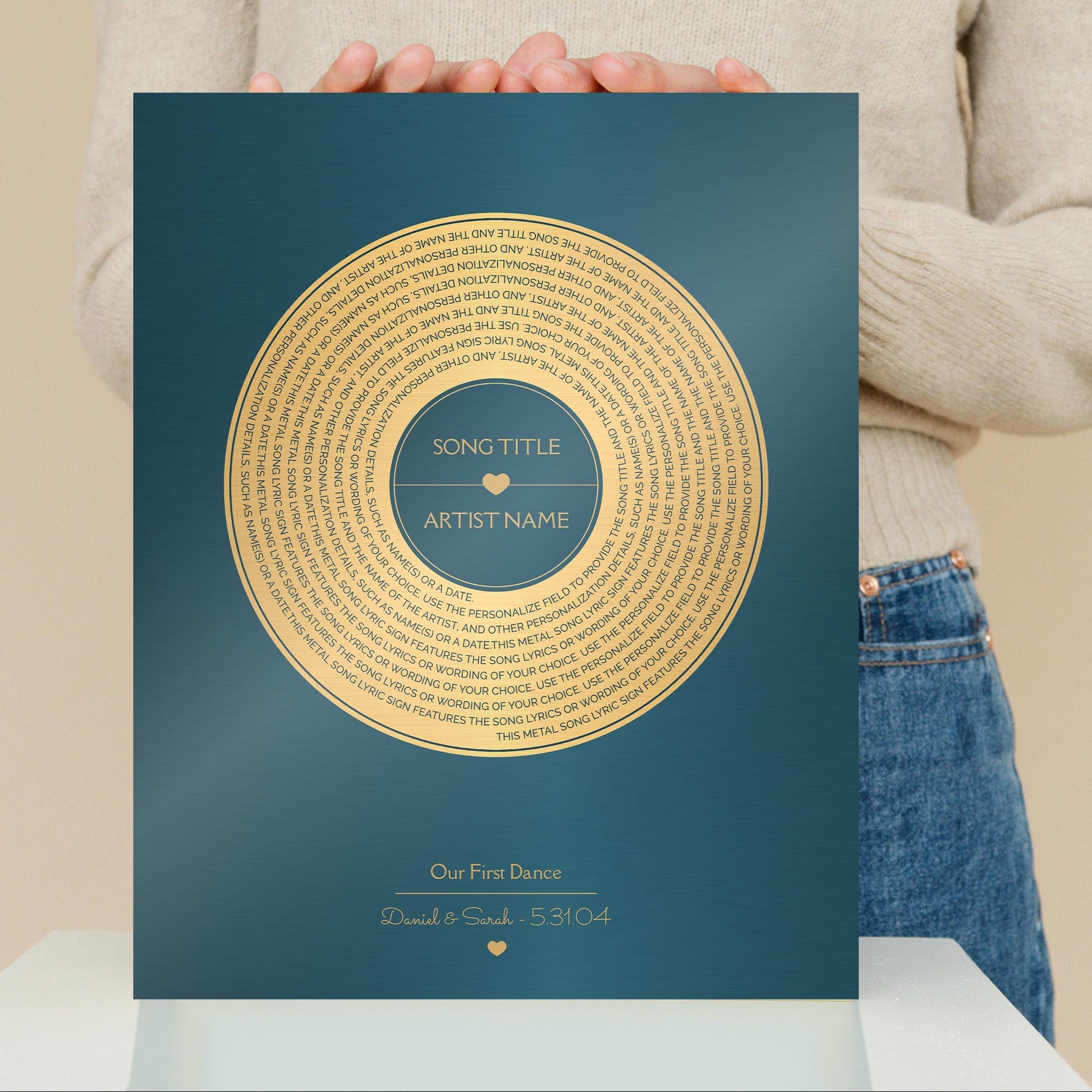 Metallic Record Album, Wall Art, Plaque with Custom Lyrics, Anniversary Gift - HoneycombProverbs - Signs - 21st Year Brass Gifts