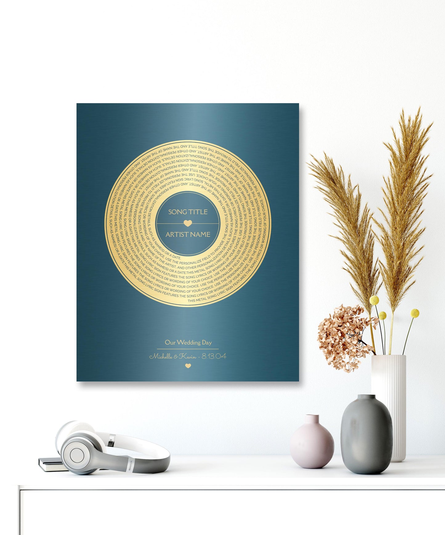 Metallic Record Album, Wall Art, Plaque with Custom Lyrics, Anniversary Gift - HoneycombProverbs - Signs - 21st Year Brass Gifts