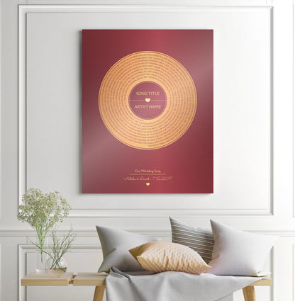 Personalized Bronze Anniversary Metal Record Sign: First Dance Lyrics - HoneycombProverbs - Signs - Bronze Vinyl Record Art