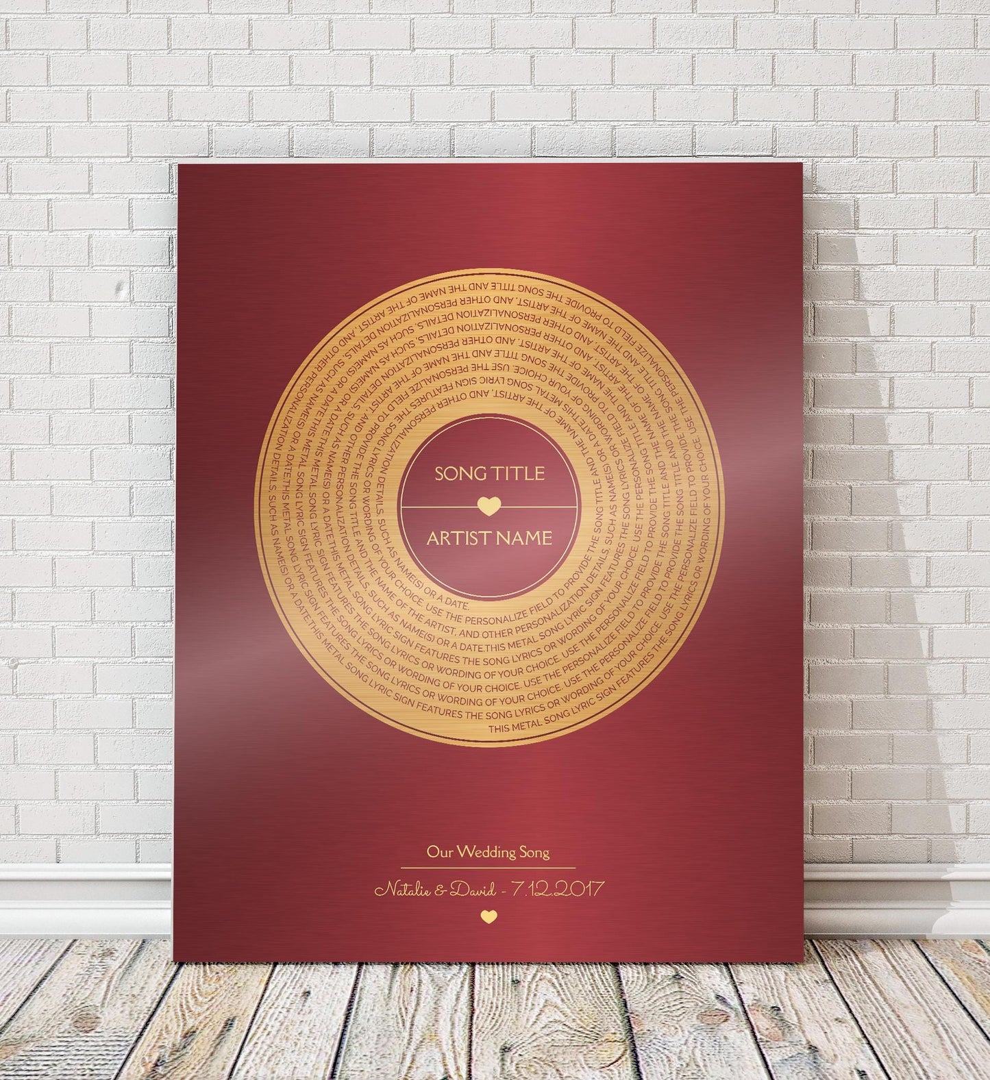 Personalized Bronze Anniversary Metal Record Sign: First Dance Lyrics - HoneycombProverbs - Signs - Bronze Vinyl Record Art