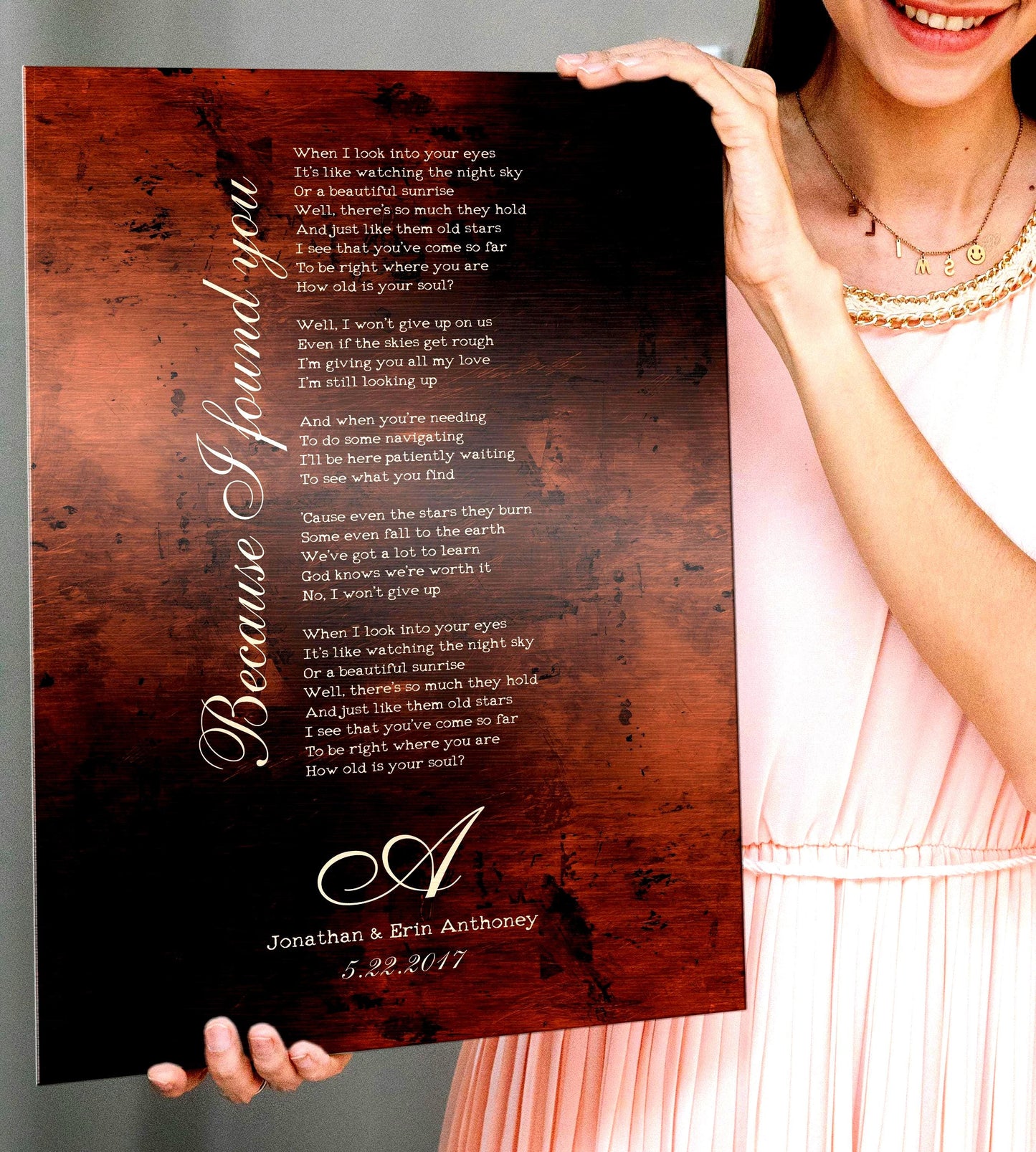 Monogrammed Bronze Anniversary Lyric Sign - HoneycombProverbs - Signs - Bronze Anniversary Gifts