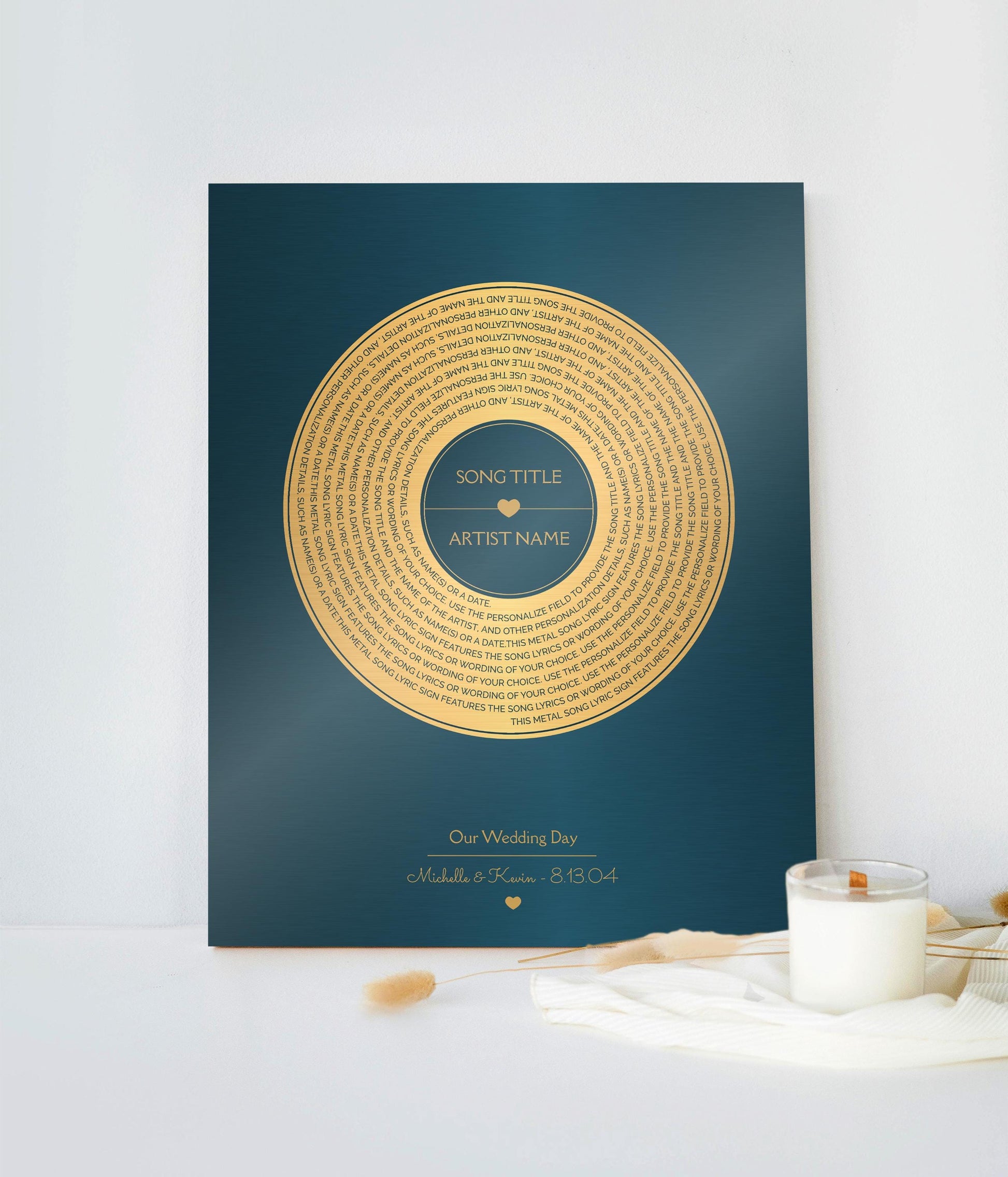 Metallic Record Album, Wall Art, Plaque with Custom Lyrics, Anniversary Gift - HoneycombProverbs - Signs - 21st Year Brass Gifts