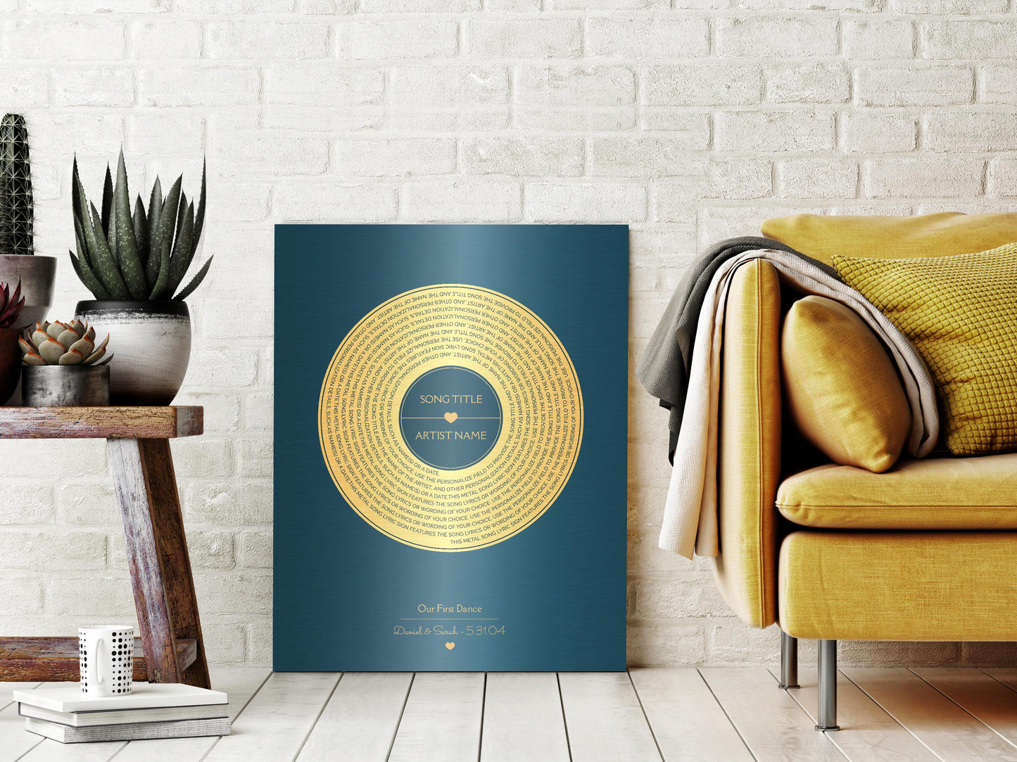 Metallic Record Album, Wall Art, Plaque with Custom Lyrics, Anniversary Gift - HoneycombProverbs - Signs - 21st Year Brass Gifts