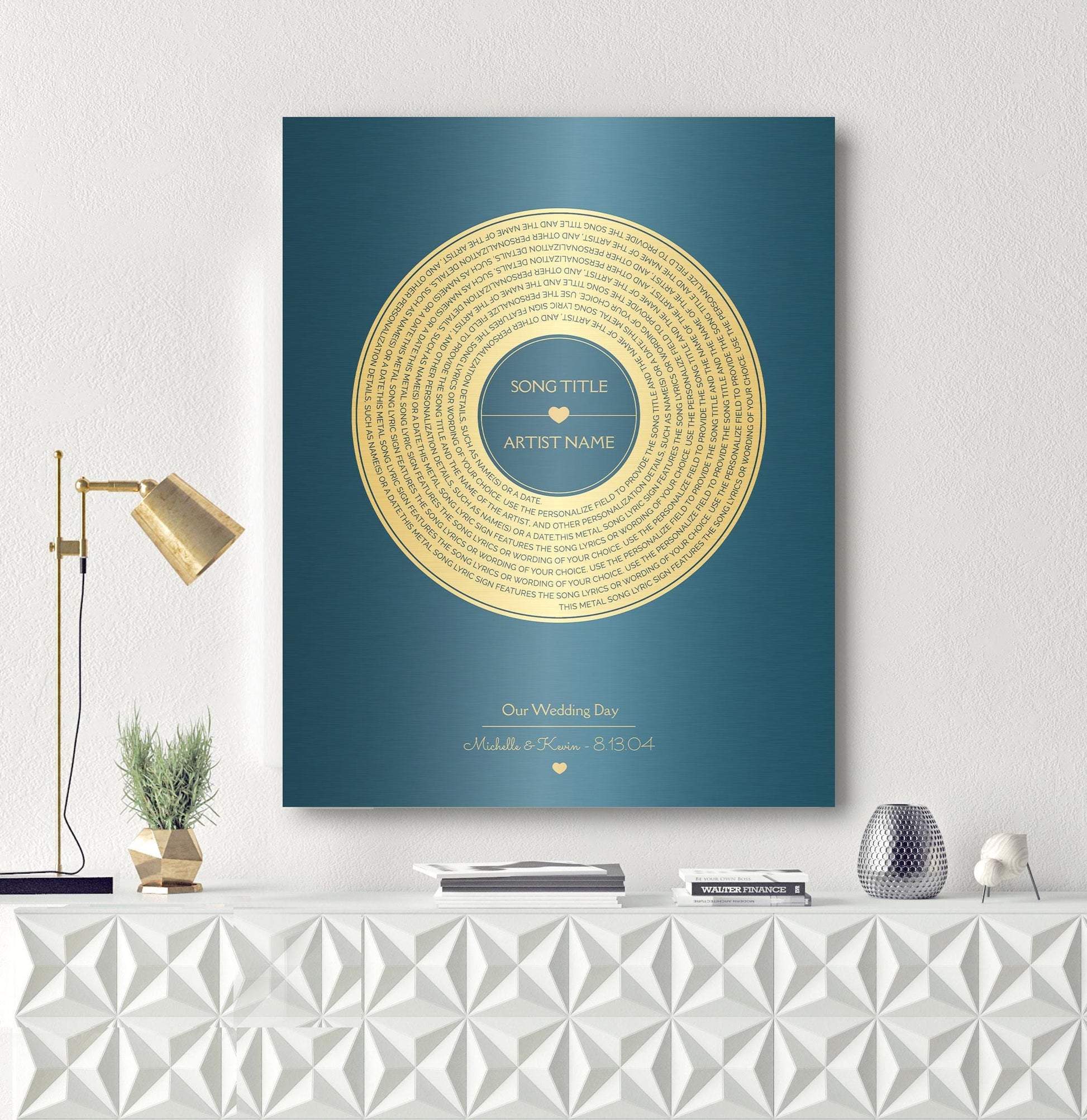 Metallic Record Album, Wall Art, Plaque with Custom Lyrics, Anniversary Gift - HoneycombProverbs - Signs - 21st Year Brass Gifts